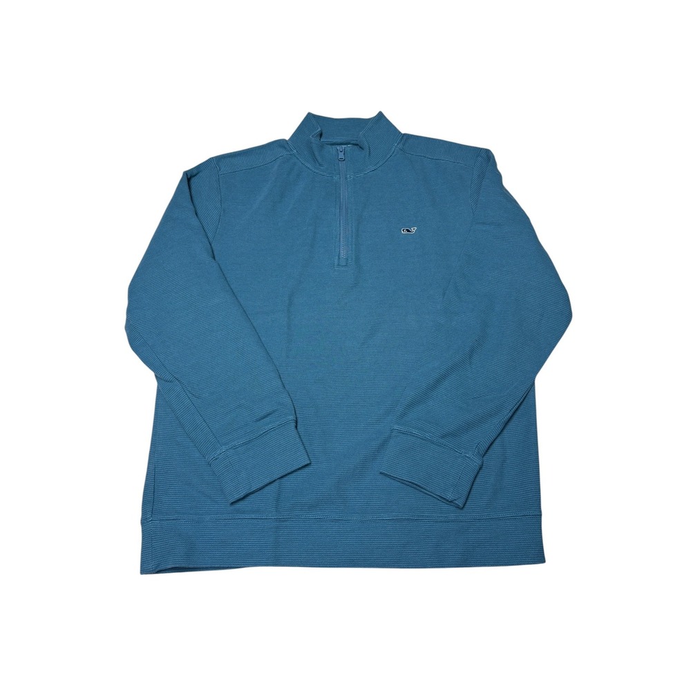 Vineyard‎ Vines Mens Medium Teal Blue Cotton Pique Quarter Zip Pullover Sweater